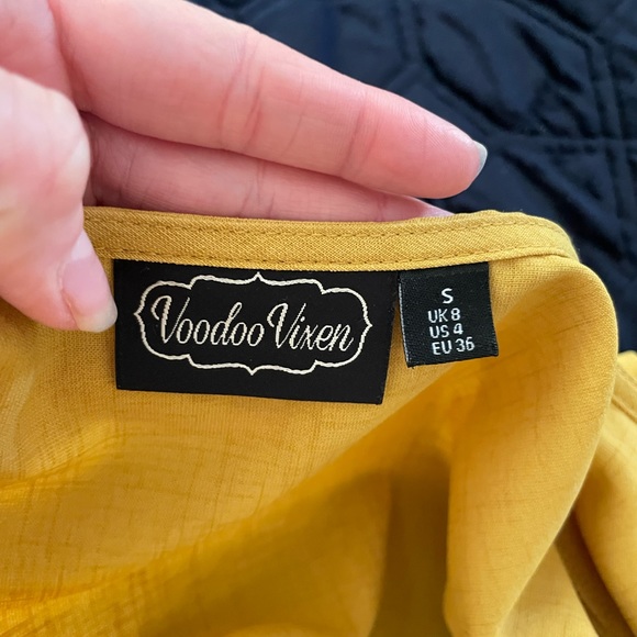 Voodoo Vixen Mustard Flutter Collar Blouse - Picture 4 of 5